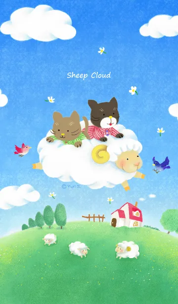 [LINE着せ替え] 猫たちとひつじ雲の画像1