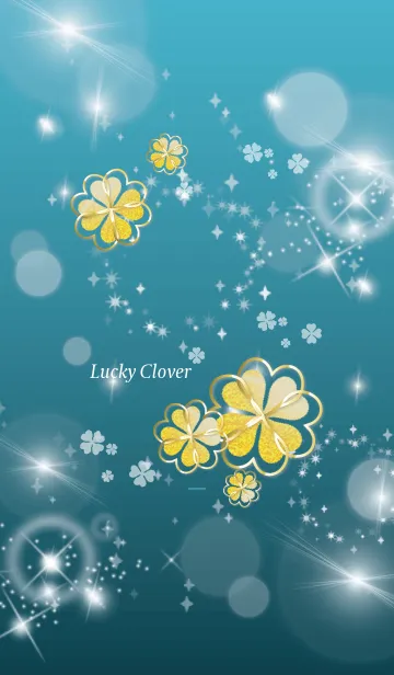 [LINE着せ替え] 青 : 幸せの四葉ゴールドクローバーの画像1