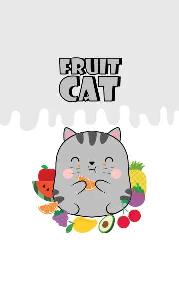 [LINE着せ替え] Gray Cat And Fruit Theme (jp)の画像1