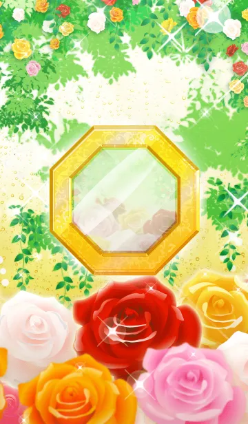 [LINE着せ替え] 幸運を集める春の花とゴールドの鏡の画像1