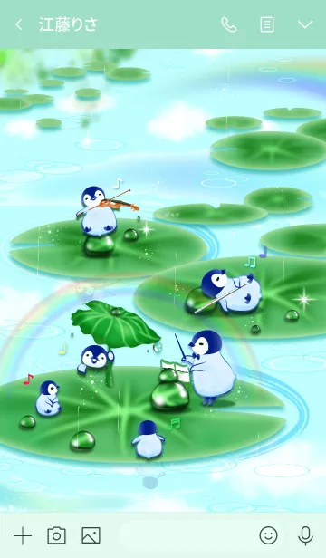 [LINE着せ替え] 睡蓮とペンギン（虹、音楽）の画像3