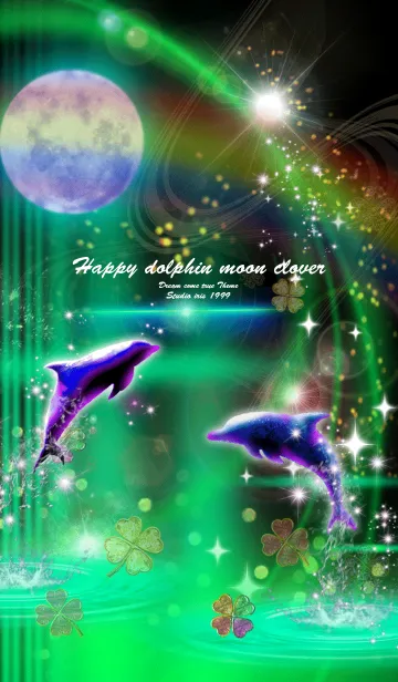 [LINE着せ替え] 運気上昇 Happy dolphin moon clover greenの画像1