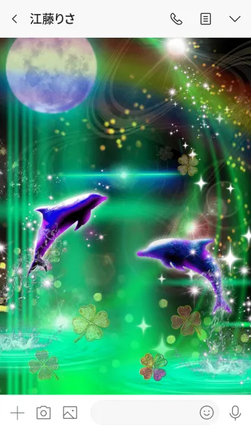 [LINE着せ替え] 運気上昇 Happy dolphin moon clover greenの画像3