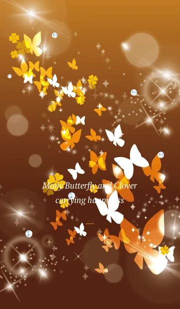 [LINE着せ替え] オレンジ : 舞う幸運の蝶と四葉の画像1