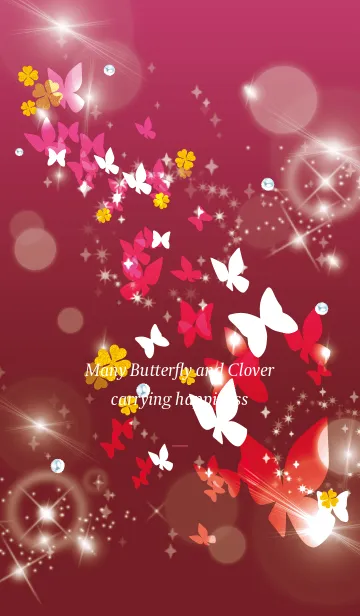 [LINE着せ替え] ピンク : 舞う幸運の蝶と四葉の画像1