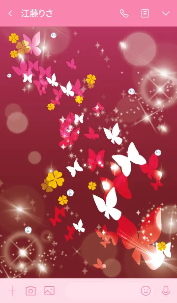 [LINE着せ替え] ピンク : 舞う幸運の蝶と四葉の画像3