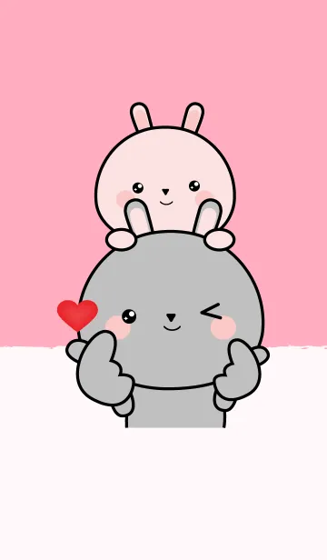 [LINE着せ替え] Love Cute Gray Rabbit ＆ Pink Rabbit (jp)の画像1