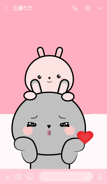 [LINE着せ替え] Love Cute Gray Rabbit ＆ Pink Rabbit (jp)の画像3