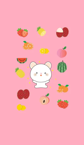 [LINE着せ替え] Cute White Mouse And Fruit (jp)の画像1