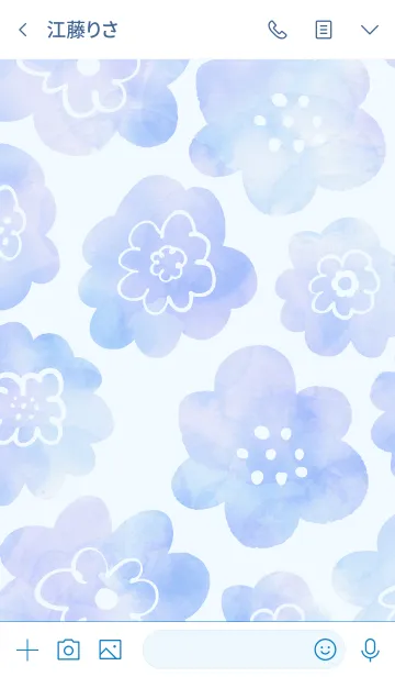 [LINE着せ替え] 青色水彩お花柄 スマイル21の画像3
