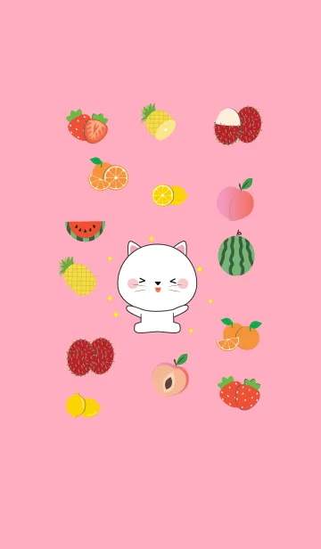 [LINE着せ替え] Cute White Cat And Fruit (jp)の画像1