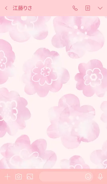 [LINE着せ替え] ピンク水彩お花柄 スマイル3の画像3