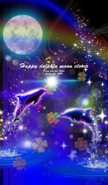 [LINE着せ替え] 運気上昇 Happy dolphin moon clover blueの画像1