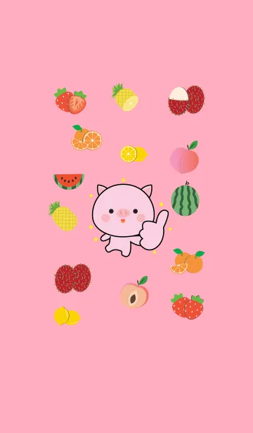 [LINE着せ替え] Cute Pink Pig And Fruit (jp)の画像1