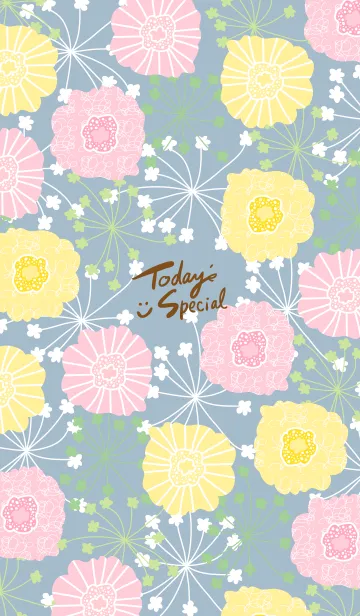 [LINE着せ替え] 北欧風お花ブルー スマイル5の画像1