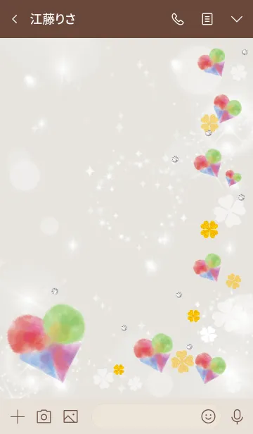 [LINE着せ替え] ベージュ カーキ : 幸運ハートとクローバーの画像3