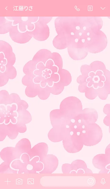 [LINE着せ替え] 赤ピンク水彩お花柄 スマイル24の画像3