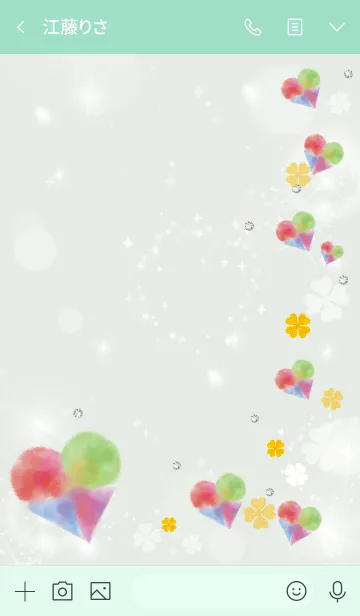 [LINE着せ替え] 青緑 : 幸運彩るハートとクローバーの画像3
