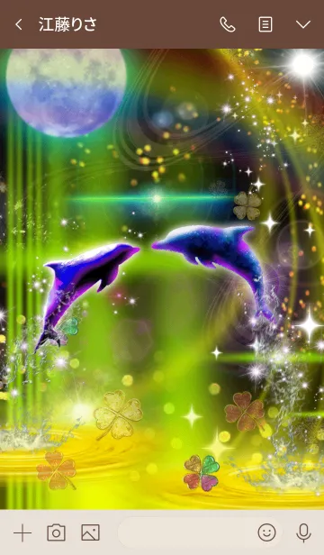 [LINE着せ替え] 恋愛運 Happy dolphin moon clover yellowの画像3