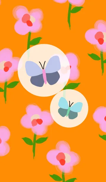 [LINE着せ替え] 南国の花＊くすみピンクとシンプルオレンジの画像1