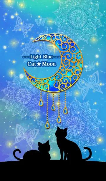 [LINE着せ替え] 煌く月と幸福の猫 〜水色〜の画像1
