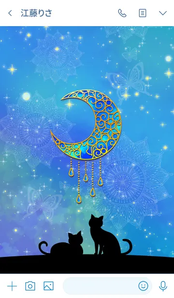 [LINE着せ替え] 煌く月と幸福の猫 〜水色〜の画像3