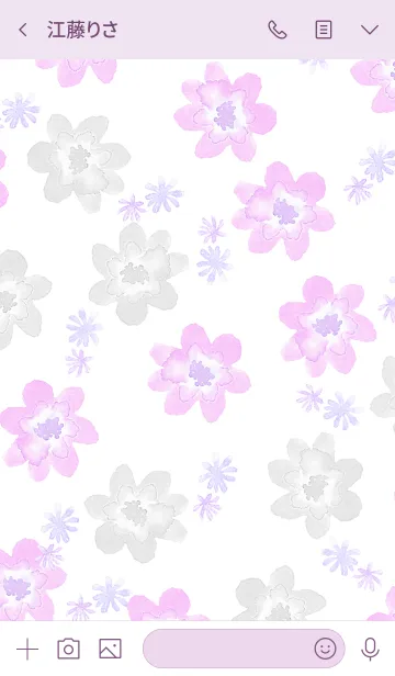 [LINE着せ替え] 水彩花パターン・ピンクグレーの画像3