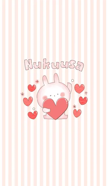 [LINE着せ替え] ぬくうさ♡ハートいっぱいストライプの画像1