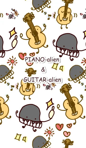 [LINE着せ替え] ピアノ星人とギター星人のかわいい着せかえの画像1