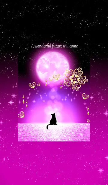 [LINE着せ替え] 人生好転♪ピンクムーンと黒猫の画像1