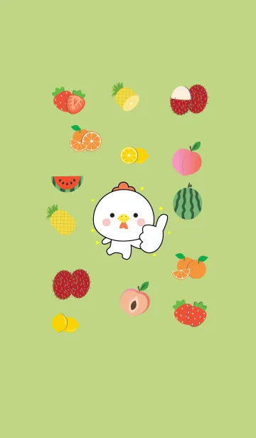 [LINE着せ替え] Cute White Chicken And Fruit (jp)の画像1